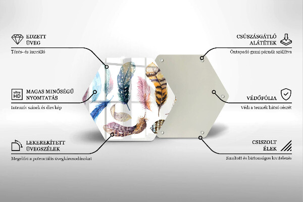Skärbräda glas sexhörning Färgglada fågelfjädrar