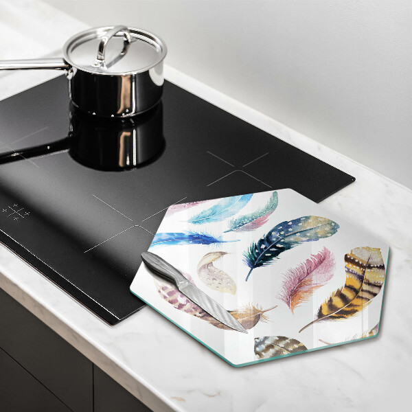 Skärbräda glas sexhörning Färgglada fågelfjädrar