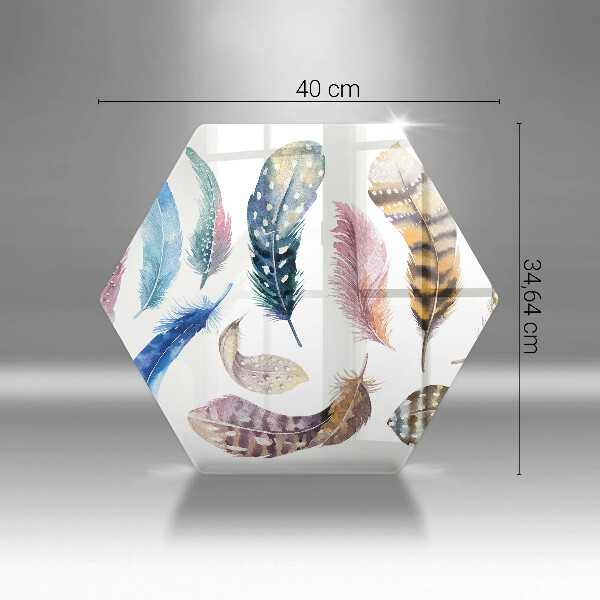 Skärbräda glas sexhörning Färgglada fågelfjädrar