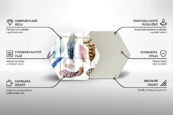 Skärbräda glas sexhörning Färgglada fågelfjädrar