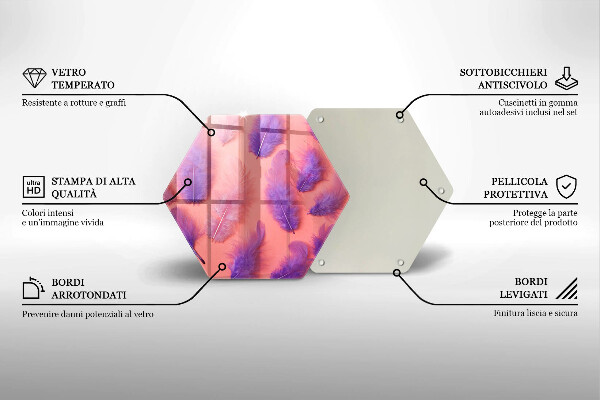 Skärbräda glas sexhörning Fluffiga fjädrar