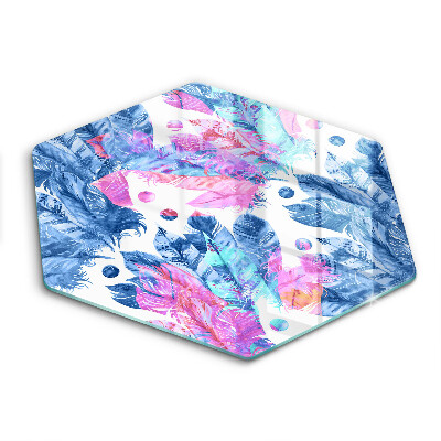 Skärbräda glas sexhörning Fjädrar boho illustration