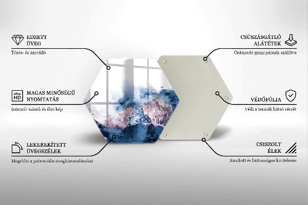 Skärbräda glas sexhörning Abstrakt målade berg