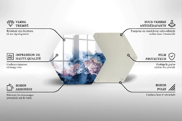 Skärbräda glas sexhörning Abstrakt målade berg