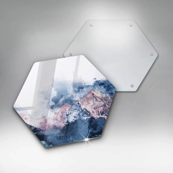 Skärbräda glas sexhörning Abstrakt målade berg