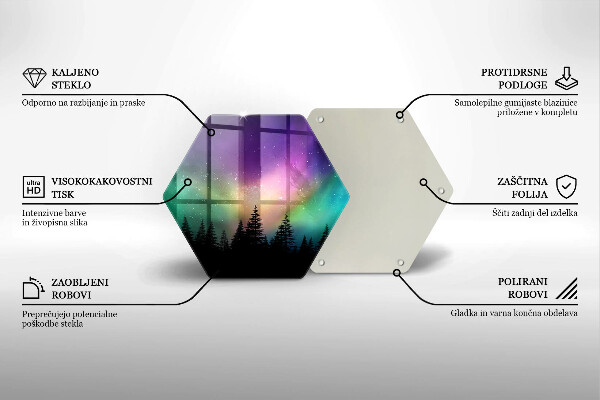 Skärbräda glas sexhörning Aurora borealis och skog