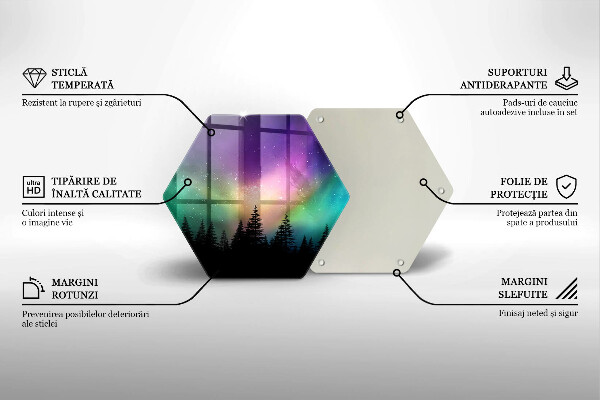 Skärbräda glas sexhörning Aurora borealis och skog