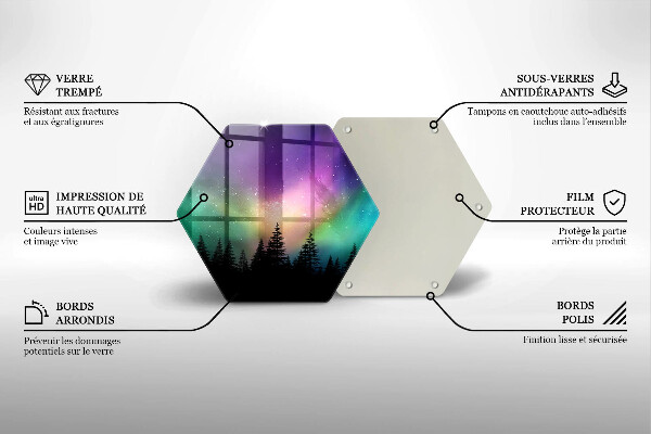 Skärbräda glas sexhörning Aurora borealis och skog