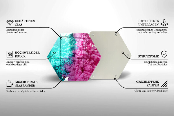 Skärbräda glas sexhörning Turkos-rosa rök