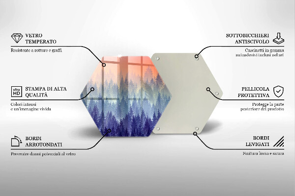 Skärbräda glas sexhörning Skog vid solnedgången