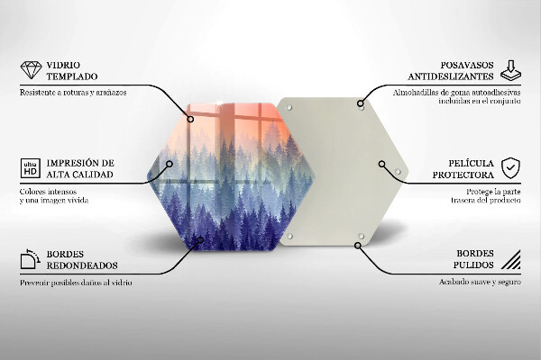 Skärbräda glas sexhörning Skog vid solnedgången