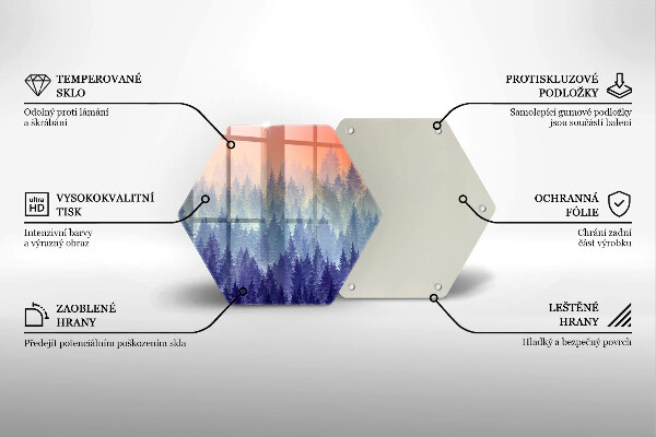 Skärbräda glas sexhörning Skog vid solnedgången
