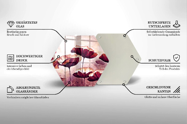 Skärbräda glas sexhörning Målning av blommor