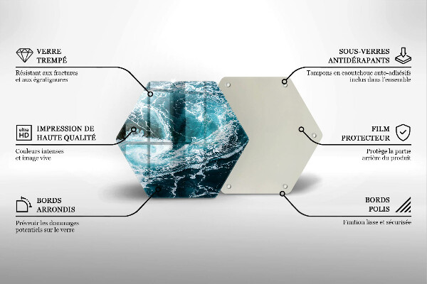 Skärbräda glas sexhörning Skummande vågor av vatten