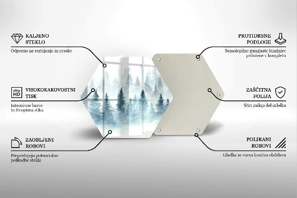 Skärbräda glas sexhörning Målad vinterskog