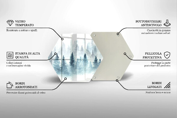Skärbräda glas sexhörning Målad vinterskog