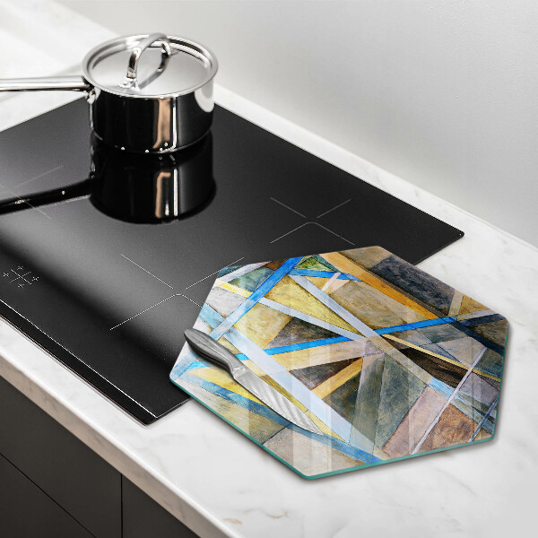 Skärbräda glas sexhörning Målade linjer abstraktion