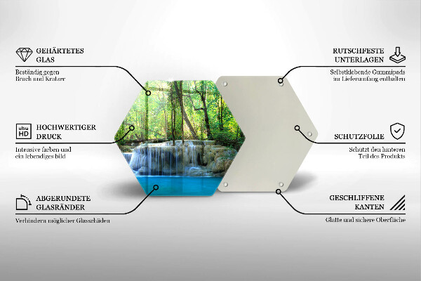 Skärbräda glas sexhörning Vattenfall i skogen