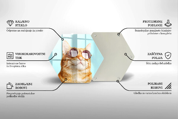 Skärbräda glas sexhörning Röd katt med glasögon