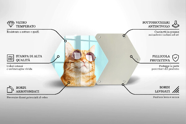 Skärbräda glas sexhörning Röd katt med glasögon