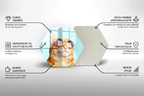 Skärbräda glas sexhörning Röd katt med glasögon