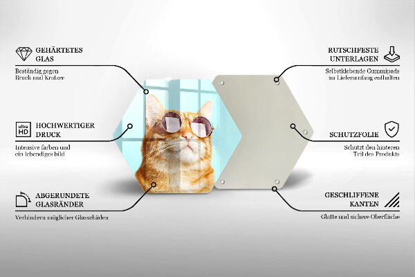 Skärbräda glas sexhörning Röd katt med glasögon