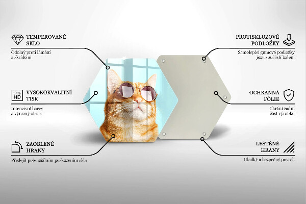 Skärbräda glas sexhörning Röd katt med glasögon