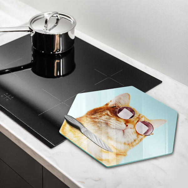 Skärbräda glas sexhörning Röd katt med glasögon