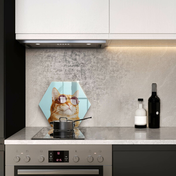 Skärbräda glas sexhörning Röd katt med glasögon