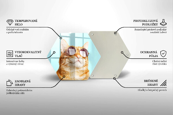 Skärbräda glas sexhörning Röd katt med glasögon