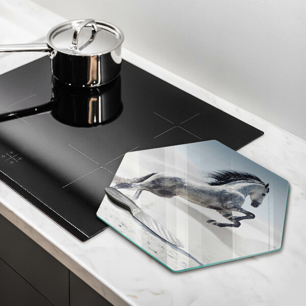 Skärbräda glas sexhörning Vit häststev