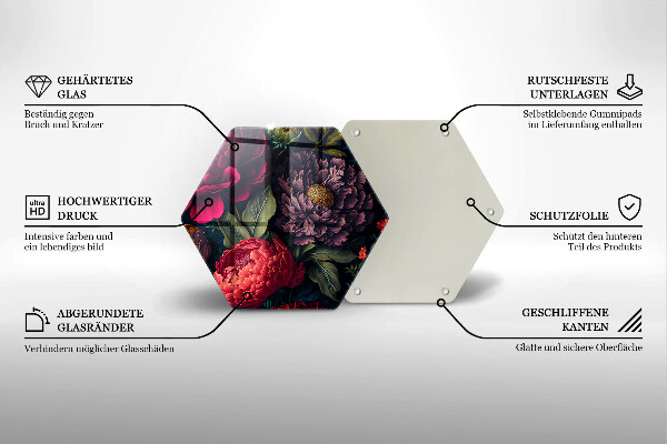 Skärbräda glas sexhörning Vackra blommor