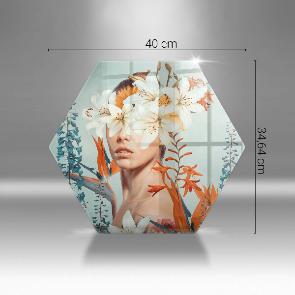 Skärbräda glas sexhörning Kvinna i blommor
