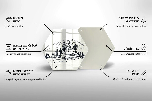 Skärbräda glas sexhörning Ritning av en stuga i bergen