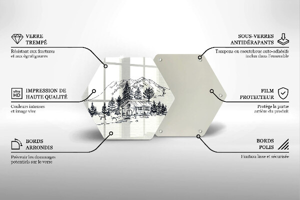 Skärbräda glas sexhörning Ritning av en stuga i bergen