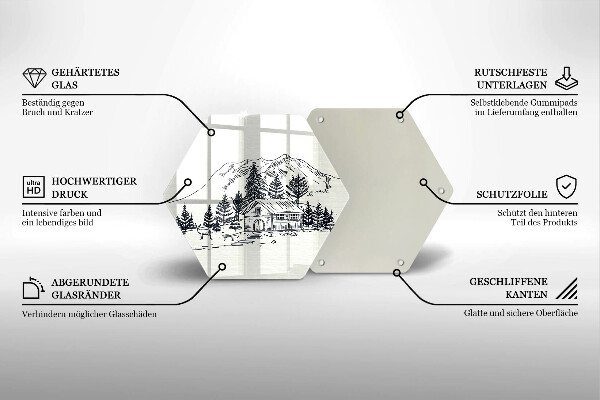 Skärbräda glas sexhörning Ritning av en stuga i bergen