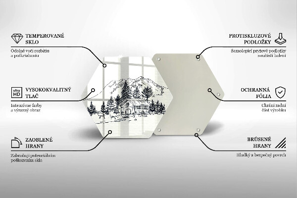 Skärbräda glas sexhörning Ritning av en stuga i bergen