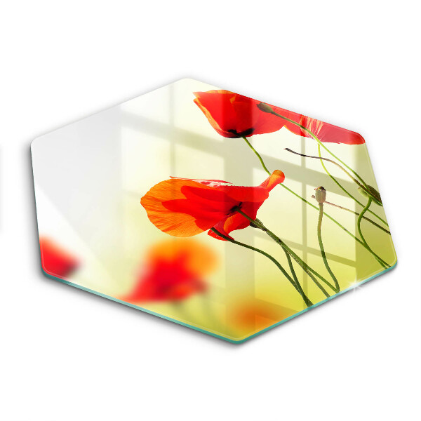 Skärbräda glas sexhörning Röda vallmoblommor
