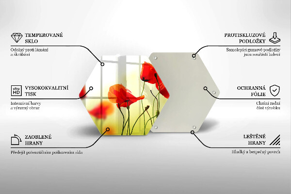 Skärbräda glas sexhörning Röda vallmoblommor