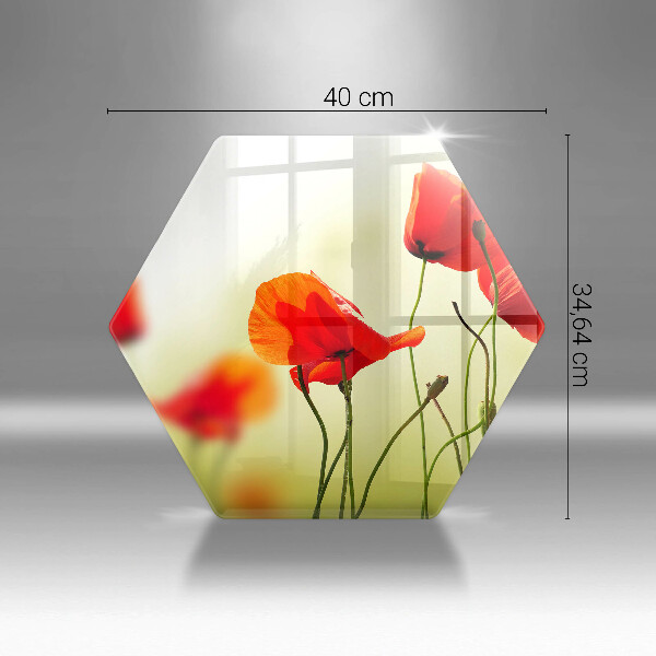 Skärbräda glas sexhörning Röda vallmoblommor