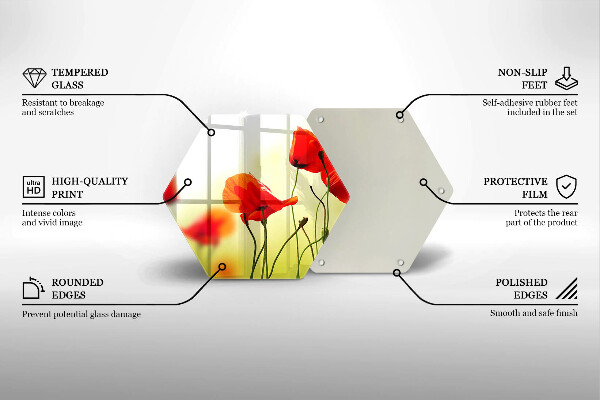 Skärbräda glas sexhörning Röda vallmoblommor