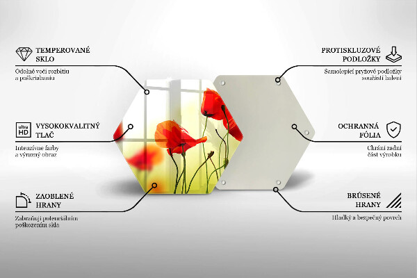 Skärbräda glas sexhörning Röda vallmoblommor