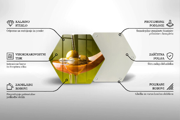 Skärbräda glas sexhörning Olivolja och oliver