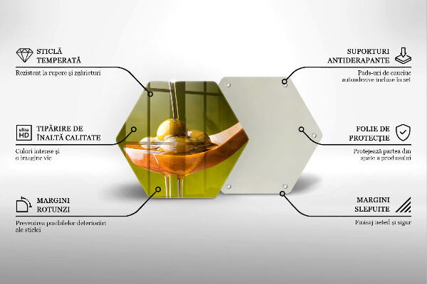 Skärbräda glas sexhörning Olivolja och oliver