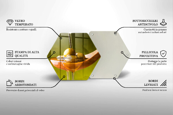 Skärbräda glas sexhörning Olivolja och oliver