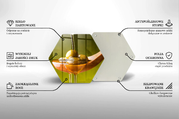 Skärbräda glas sexhörning Olivolja och oliver