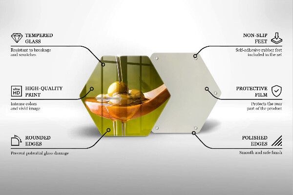 Skärbräda glas sexhörning Olivolja och oliver