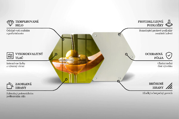 Skärbräda glas sexhörning Olivolja och oliver