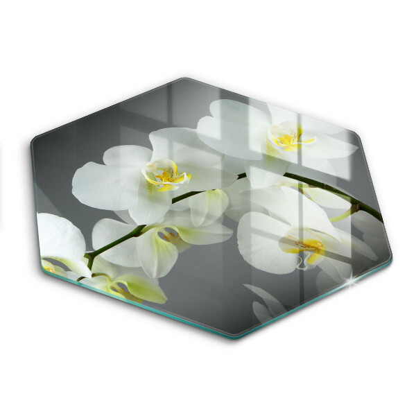 Skärbräda glas sexhörning Vita orkidéblommor