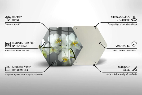 Skärbräda glas sexhörning Vita orkidéblommor